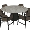 Elegant Round Dining Table Set With Marble Top And Gray Upholstered Chairs 3d model