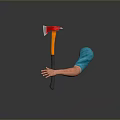 Creative Axe With Blue Sleeved Arms Stretched On Gray Background With Reflection
