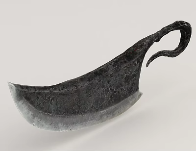 Ancient Curved Blade Weapon With Curved Metal Hilt And Rustic Texture 3d model