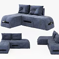 Navy Blue Sectional Sofa With Multiple Cushions Storage Compartments And Modern Modular Design 3d model