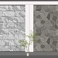 Decorative Background Wall Featuring Light Marble Texture And Dark Irregular Mosaic Pattern With Green Plant 3d model