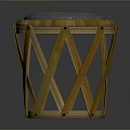 Wooden Woven Stool With Blue Padded Seat Handcrafted For Home Decor Use