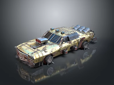 Post Apocalyptic Armored Vehicle With Spikes Solar Panels And Rustic Design 3d model