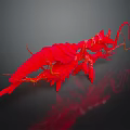 3D Rendered Red Shrimp Character With Long Antennae Legs On Dark Reflective Background