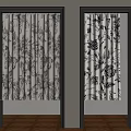 Elegant Floral Pattern Curtains With Black White Designs Hanging On Doors In Room