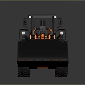 Orange Black Utility Vehicle with Front Loader Bucket Cabin and Large Tires