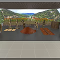Traditional Brewing Scene With Workers Using Pottery Jars Against Lush Mountain Landscape