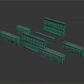 Structural Scene Components Featuring Stone Blocks And Metal Grille Gates