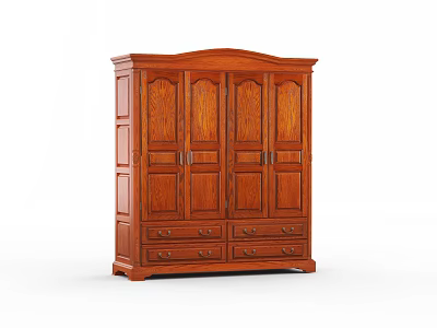 Traditional Wooden Wardrobe with Four Doors and Drawers for Bedroom Storage 3d model