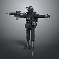 Game Movie Character in Black Tactical Gear With Helmet Rifle And Flippers