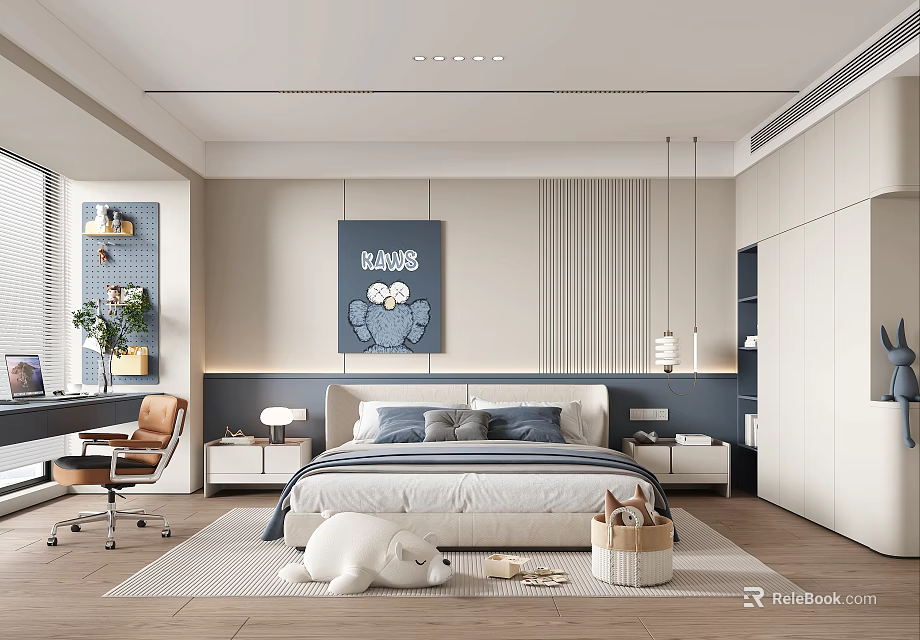 Bright Modern Kids Room Interior With Colorful Decor And Toy Storage 3d model 