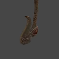 Decorative Axe with Intricate Carved Patterns Red Gemstone on Head and Ornate Handle Design