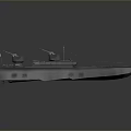 3D Model of Military Warship With Deck Turrets and Gray Hull Structure