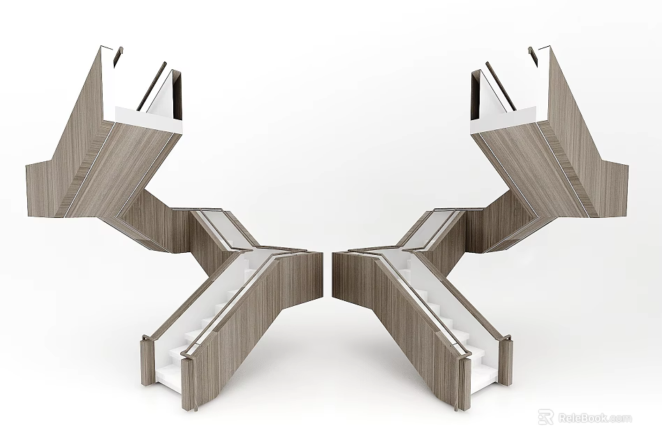 Modern Architectural Structural Components With Symmetrical Geometric Wooden And Metal Design 3d model 