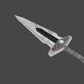 Futuristic Fantasy Sword With Blue Glowing Gem Metal Hilt Guard And Black Handle