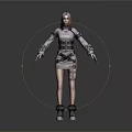 3D Female Character Model With Futuristic Outfit Standing On Gray Background