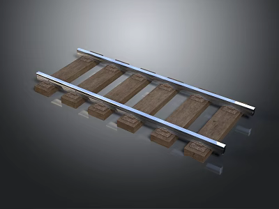 Railroad Track Structure with Wooden Sleepers and Metal Rails 3D Model Design 3d model