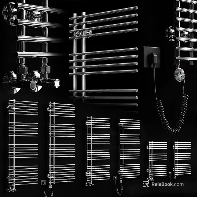 Sleek Modern Bathroom Accessories With Chrome Towel Racks And Storage Shelves 3d model 