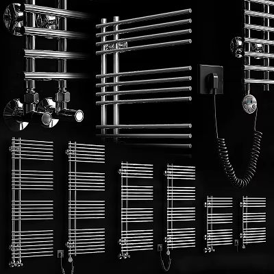 Sleek Modern Bathroom Accessories With Chrome Towel Racks And Storage Shelves 3d model