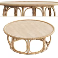 Round Rattan Coffee Table with Woven Base and Curved Frame for Natural Living Room Decor
