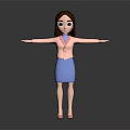3D Cartoon Game and Movie Character Female in Pink Blazer Blue Skirt with Arms Outstretched 3d model