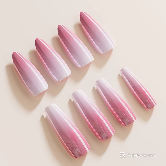 Pink Gradient Press On Nails With Stylish Design 3d model 