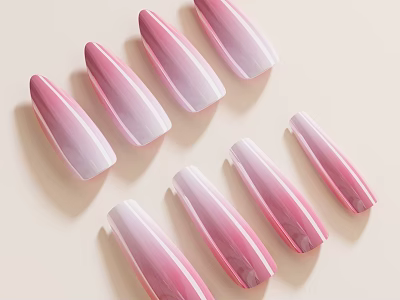 Pink Gradient Press On Nails With Stylish Design 3d model