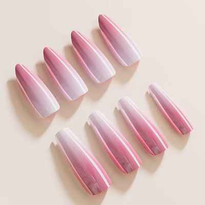 Pink Gradient Press On Nails With Stylish Design 3d model