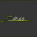 Detailed Castle Ruins Model Layout With Lush Green Grass And Large Tree