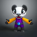 Cute Cartoon Panda Doll With Orange Arms Purple Outfit And Open Arms