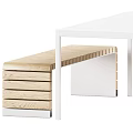 Modern Wooden Table and Bench Set With Metal Frame Contemporary Home Design