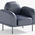 Modern Blue Leather Single Sofa With Armrests And Metal Legs Design 3d model