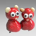 Cute Red Strawberry Shaped Dolls With Big Eyes White Ears And Yellow Horns