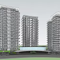 Modern High Rise Residential Buildings With Surrounding Greenery And Road Traffic