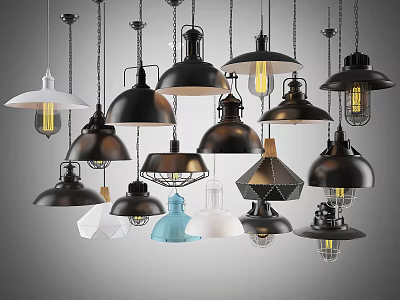 Stylish Pendant Lights With Various Designs Colors And Modern Industrial Styles 3d model
