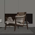 Modern Lounge Chair With Wooden Frame Plush Pillows And Cozy Blanket In Living Room Setting