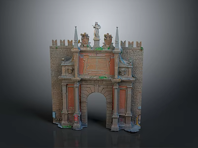 Scenic Historic Archway With Ancient Stone Structure And Statue On Top 3d model