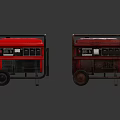 Two Red Portable Industrial Generators With Wheels Control Panels And Metal Frames
