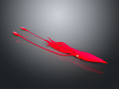 Red Aquatic Squid With Long Tentacles And Streamlined Body Design Feature 3d model