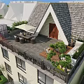 Rooftop Courtyard Garden Design With Outdoor Dining Set Patio Umbrella And Green Plants