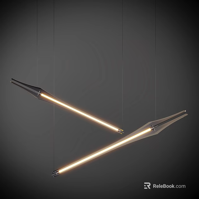 Modern Elongated LED Pendant Lights With Sleek Metallic Design And Warm Glow 3d model 