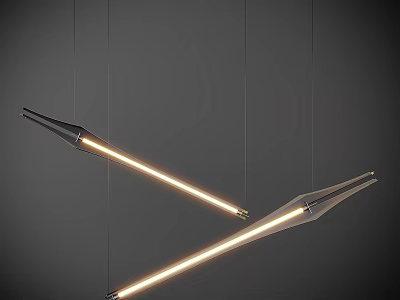 Modern Elongated LED Pendant Lights With Sleek Metallic Design And Warm Glow 3d model