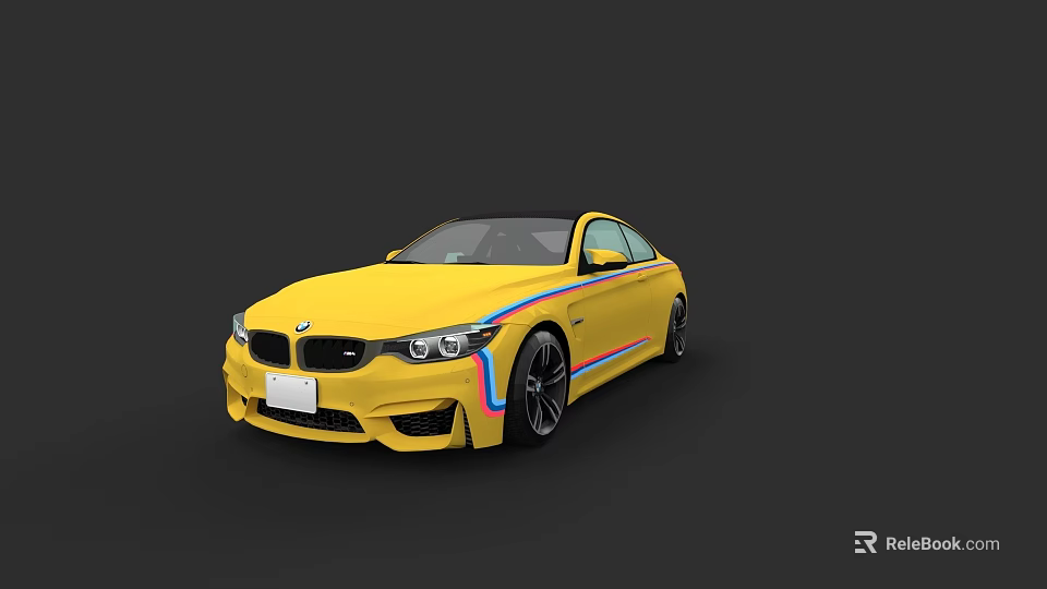 Yellow BMW Two Door Coupe With Colorful Stripes And Sleek Exterior Design 3d model 
