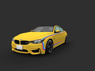 Yellow BMW Two Door Coupe With Colorful Stripes And Sleek Exterior Design 3d model