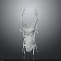 White Horned Beetle Sculpture With Detailed Texture And Shiny Surface On Gray Background