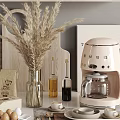Modern Tableware Set with Kettle Coffee Machine Storage Jars Mugs and Decorative Plants