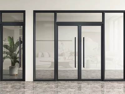 Modern Glass Door Design With Black Frame For Interior Spaces 3d model