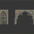 Ornate Architectural Decorations Featuring Arched Design Carved Patterns And Gray Stone With Orange Green Accents