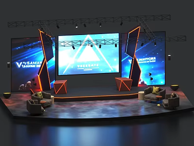 Modern Ballroom Interior With Large LED Screens Central Stage And Stage Lighting Equipment 3d model
