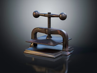 Vintage Metal Press Hardware Tool With Ball Handles And Screw Mechanism 3d model